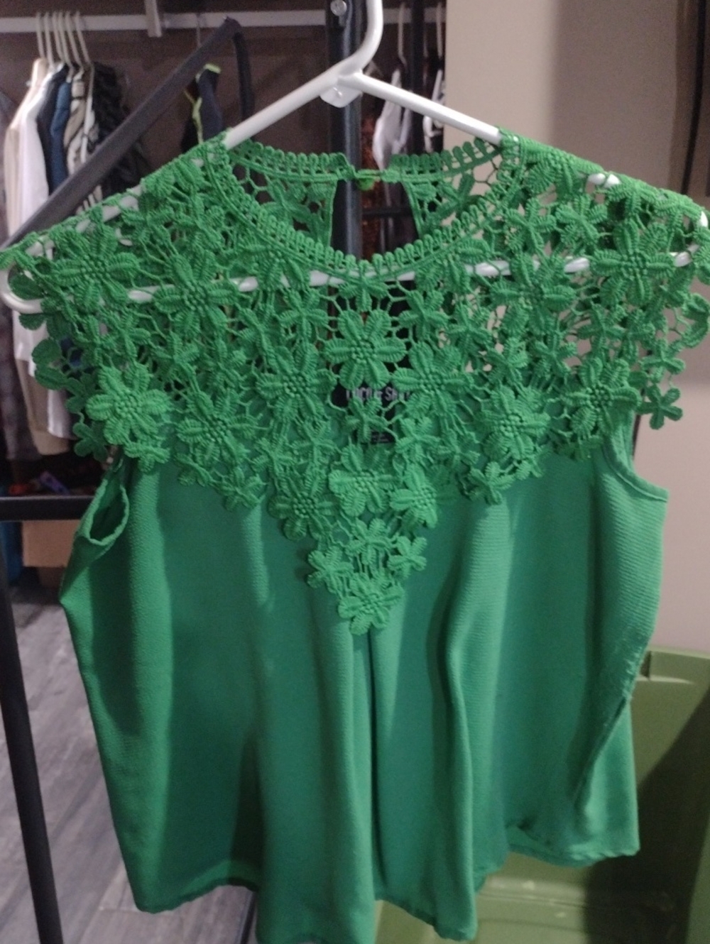 Green Crochet Yoke Sleeveless Top - Women